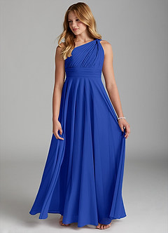 Azazie Charlize Junior A-Linie Gittergewebe Kleid Königsblau image4