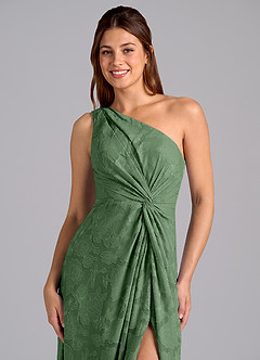 Azazie Brooke Bridesmaid Dresses Eucalyptus A-Line One Shoulder Floral Burnout Dress image6