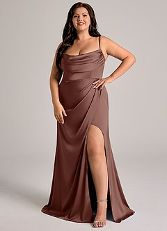 Azazie Johana Bridesmaid Dresses Espresso Mermaid Off the Shoulder Stretch Satin Convertible Dress image12