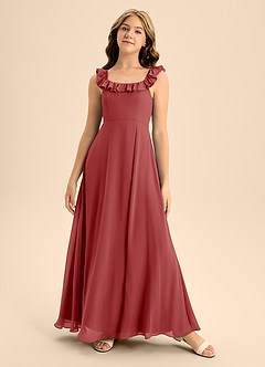 Azazie Callie Junior Abito A-Line in Chiffon Increspato Ruggine image5