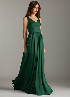 Azazie Keyla Bridesmaid Dresses Dark Green A-Line Pleated Stretch Satin Dress image1