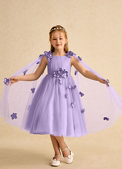 Azazie Staria Flower Girl Dresses Lilac Ball-Gown Ruched Tulle Dress image4