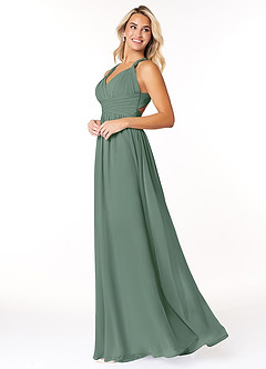 Azazie Ashia At-home Try On Dresses Eucalyptus A-Line Pleated Chiffon Dress image3
