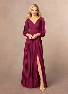 Azazie Zahara Final Sale Burgundy A-Line V-Neck Pleated Chiffon Dress image2