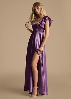 Azazie Bondi Brautjungfernkleider A-Linie Schleifen Metallischer Satin Kleid Pflaume image7