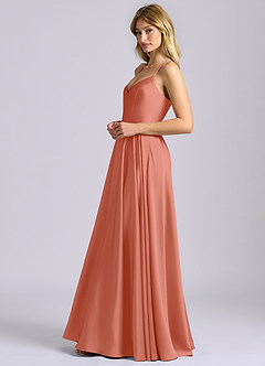 Azazie Truce Robes de demoiselle d'honneur Robe Trapèze en Satin extensible Rose Saumon image5