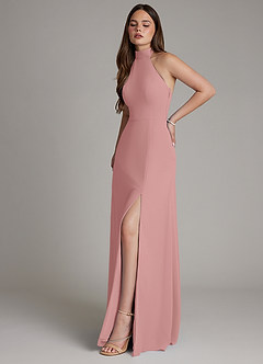 Azazie Myra Bridesmaid Dresses Dusty Rose A-Line High Neck Chiffon Dress image6