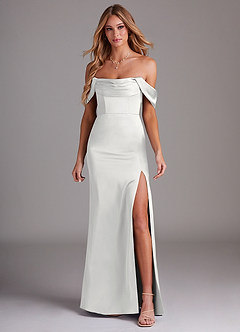 Azazie Saige Abiti da Damigella Abito Tubino in Raso Elasticizzato a Spalla Scoperta Bianco image3