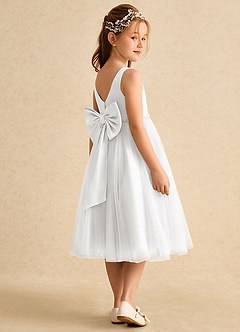 Azazie Firefly vestidos de niña de las flores Vestido de Blanco de Satin Mate de Corte en A con Lazo image3