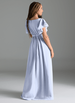 Azazie Daphne Junior Vestido de Hielo de Gasa de Corte en A con Plisado image5