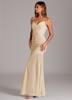 Azazie Aimie Bridesmaid Dresses Champagne Mermaid Mesh Dress image3