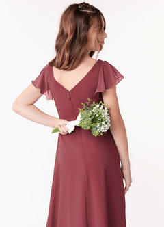 Azazie Omari Junior Vestido de Merlot de Gasa de Corte En A con Volante image3