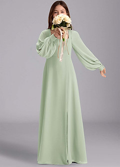Azazie Bondi Junior Abito A-Line in Chiffon Blusa Verde Salvia image1
