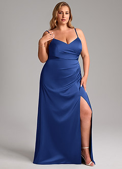 Azazie Azuree Bridesmaid Dresses Royal Blue A-Line Pleated Stretch Satin Dress image5