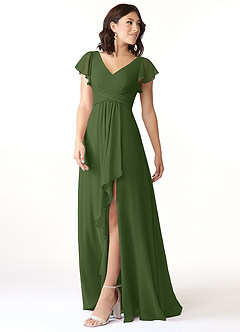 Azazie Omari Robes de demoiselle d'honneur Robe Trapèze en Mousseline de soie Olive image4