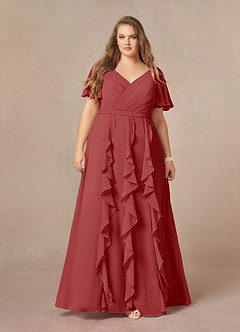 Azazie Watson Mother of the Bride Dresses Rust A-Line V-Neck Chiffon Dress image6