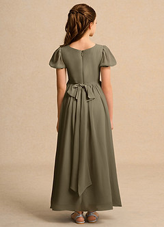 Azazie Joss Robe Demoiselle D'honneur Fillette Robe Trapèze en Mousseline de soie avec manches Vert Saule image10