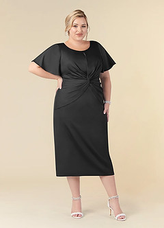 Azazie Everlyn Mother of the Bride Dresses Black Sheath Pleated Stretch Satin Dress image6