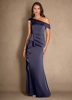 Azazie Hamptons Vestidos para mãe da noiva Vestir Tormentoso de Cetim elástico de Linha A com Plissado image4