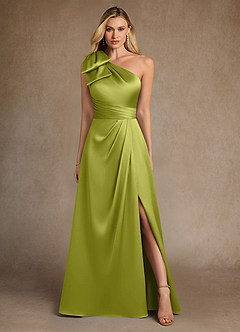 Azazie Easton Mère de la mariée Robes Robe Trapèze en Satin extensible Une épaule Citronnelle image1