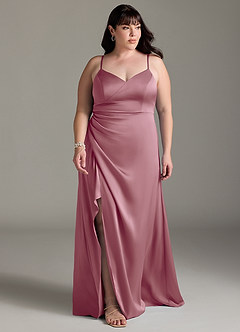 Azazie Marchella Bridesmaid Dresses Vintage Mauve A-Line Corset Stretch Satin Dress image7