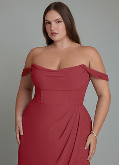 Azazie Johana Jurken voor bruidsmeisjes Converteerbaar Jurk van Chiffon met Zeemeermin Off-shoulder Granaatappel image11