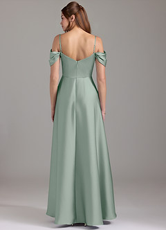 Azazie Marley At-home Try On Dresses Agave A-Line Off the Shoulder Stretch Satin Convertible Dress image5