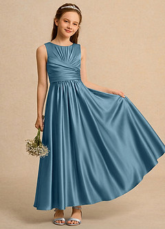 Azazie Ducky Girls Formal Flower Girl Klänningar Klä A-Line i Stretch Satin Plisserad image1