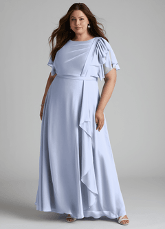 Azazie Aaliyah Modest Bridesmaid Dresses A-Line Scoop Pleated Chiffon Floor-Length Dress image6