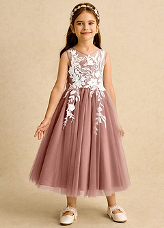 Azazie Sundae Robe Demoiselle D'honneur Fillette Robe Princesse en Dentelle Rose De Cèdre image5