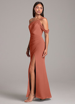 Azazie Wynter Bridesmaid Dresses Clay Sheath Off the Shoulder Chiffon Dress image3