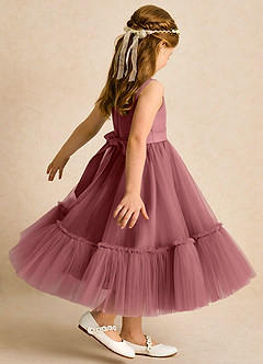 Azazie Miracle Blumenmädchenkleider A-Linie Schleifen Matte Satin Kleid Amethyst image5