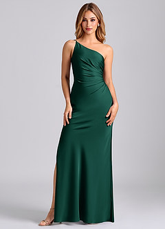 Azazie Marseli Brudtärnklänningar Klä av Sjöjungfru i Stretch Satin Ena axeln Smaragdgrön image5