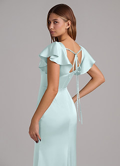 Azazie Elkie Final Sale Sea Glass Mermaid Square Neckline Stretch Satin Dress image7