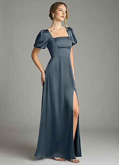 Azazie Fyona Bridesmaid Dresses Twilight A-Line Pleated Stretch Satin Dress image5