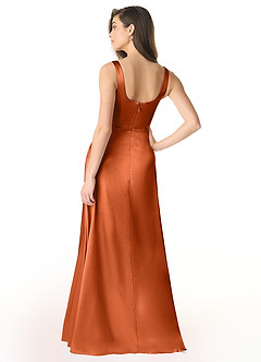 Azazie Joyce Robes de demoiselle d'honneur Robe Trapèze en Satiné métallisé Fente Latérale Orange Brûlée image2