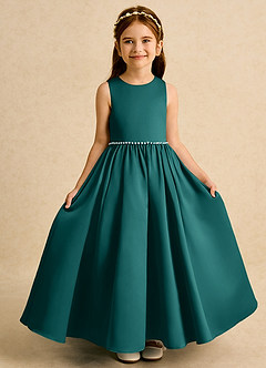 Azazie Daisies Flower Girl Dresses Peacock Ball-Gown Bow Matte Satin Dress image5