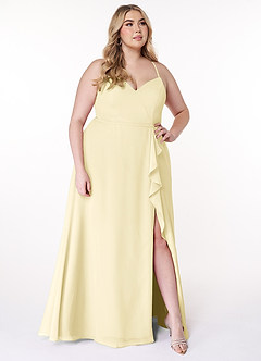 Azazie Naeem Bridesmaid Dresses Lemon Sorbet A-Line V-Neck Ruffle Chiffon Dress image9