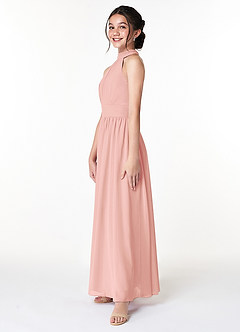 Azazie Iman Junior A-Linie Plissee Chiffon Kleid Rosettenrosa image5