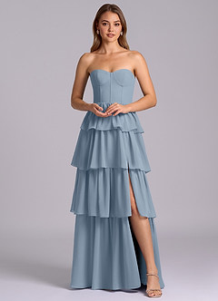 Azazie Faye 신부 들러리 드레스 A라인 스윗하트 네크라인 쉬폰 바닥 길이 드레스 image6