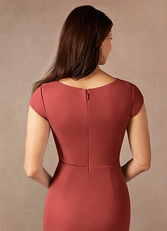 Azazie Renetta Mother of the Bride Dresses Terracotta Sheath V-Neck Pleated Mesh Dress image7