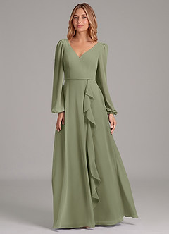 Azazie Simone Bridesmaid Dresses Pistachio A-Line Long Sleeve Chiffon Dress image5