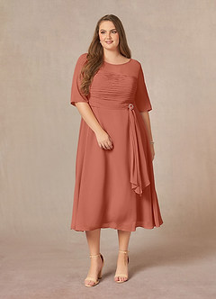 Azazie Naomi Mother of the Bride Dresses Clay A-Line Boatneck Pleated Chiffon Dress image12