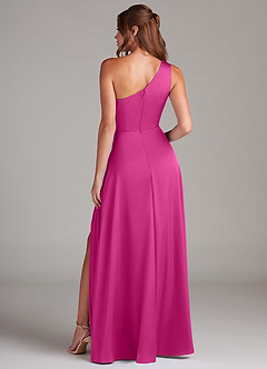 Azazie Brooke Bridesmaid Dresses Fuchsia A-Line One Shoulder Stretch Satin Dress image13