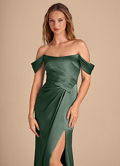 Azazie Shea Bridesmaid Dresses Eucalyptus Mermaid Off the Shoulder Metallic Satin Convertible Dress image6