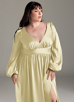 Azazie Norah Robes de demoiselle d'honneur Robe Trapèze en Satin extensible Sorbet Citron image12