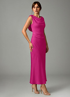 Azazie Kieryn Robes de demoiselle d'honneur Robe Sirène en Satin extensible Plissée Fuchsia image4
