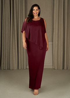 Azazie Aspyn Mother of the Bride Dresses Cabernet Sheath Beaded Mesh Dress image9