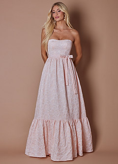 Azazie Plus Size Floor-Length Maxi Dresses A-Line Wedding Guest Formal Dresses Strapless Bows Pale Pink