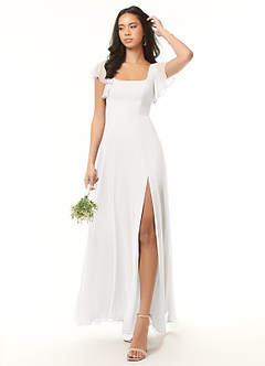 Azazie Bondi Bridesmaid Dresses Ivory A-Line Ruffled Chiffon Dress image2